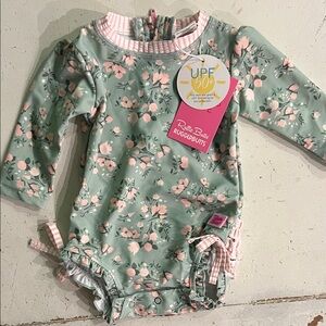 Ruffle Butts Tea Roses Rashguard Swimsuit - Baby Girl, 3-6 month - NEW WITH TAGS